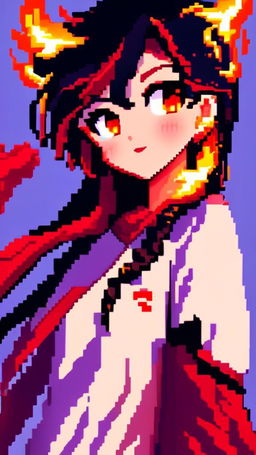 A pixel art profile picture featuring a vibrant fire