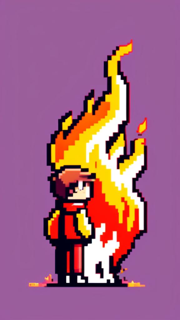 A pixel art profile picture featuring a simple, yet captivating fire