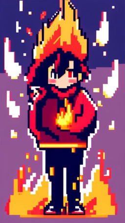 A pixel art profile picture featuring a simple, yet captivating fire