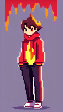 A pixel art profile picture featuring a simple, yet captivating fire