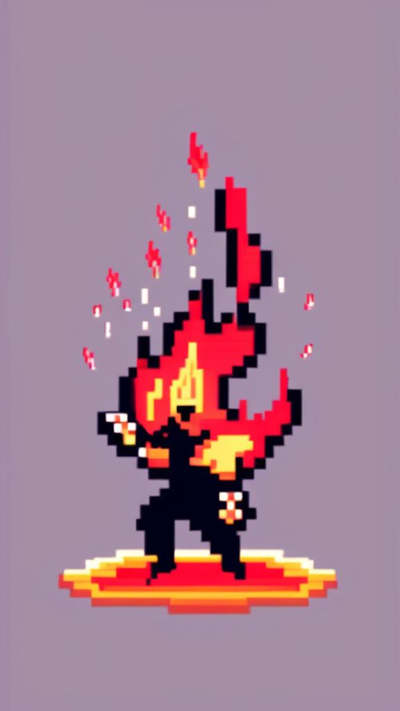 A pixel art profile picture featuring a simple, yet captivating fire