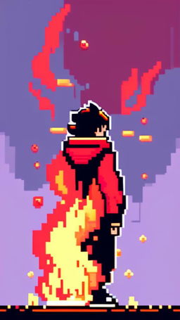 A pixel art profile picture featuring a simple, yet captivating fire