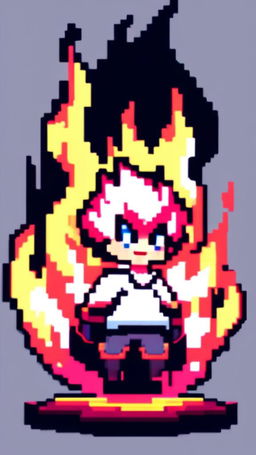 Pixel art profile picture featuring a vibrant flame against a stark black background.