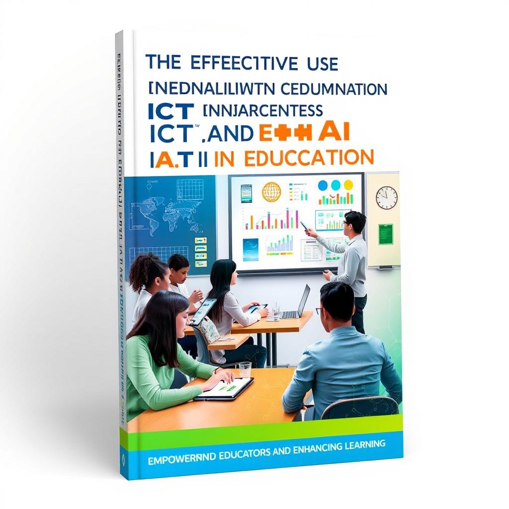 A visually engaging cover design for a book titled 'The Effective Use of Information Communication Technology (ICT) and AI in Education'