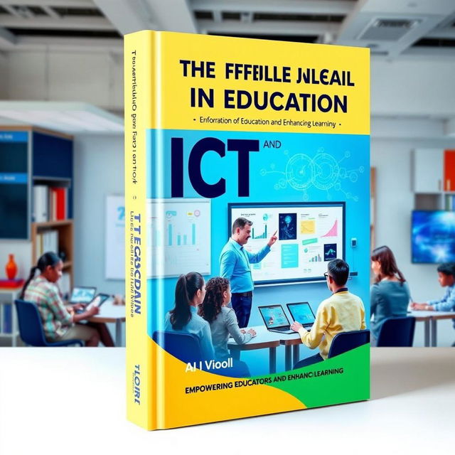 A visually engaging cover design for a book titled 'The Effective Use of Information Communication Technology (ICT) and AI in Education'