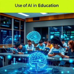 A visually striking book cover design focused on the theme of 'Use of AI in Education'