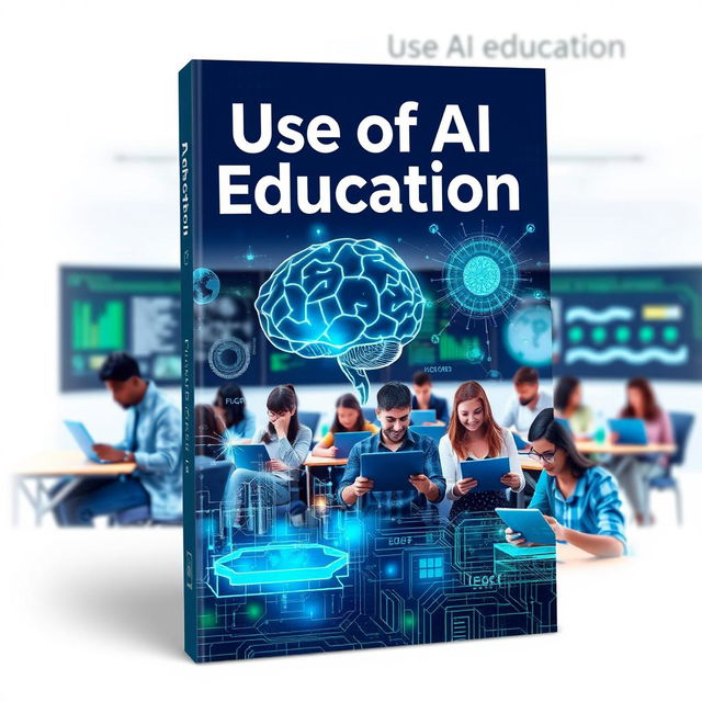 A visually striking book cover design focused on the theme of 'Use of AI in Education'