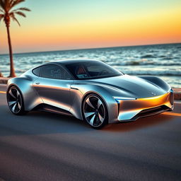 A sleek and futuristic car design that showcases innovative features and a streamlined aerodynamic shape