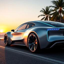 A sleek and futuristic car design that showcases innovative features and a streamlined aerodynamic shape