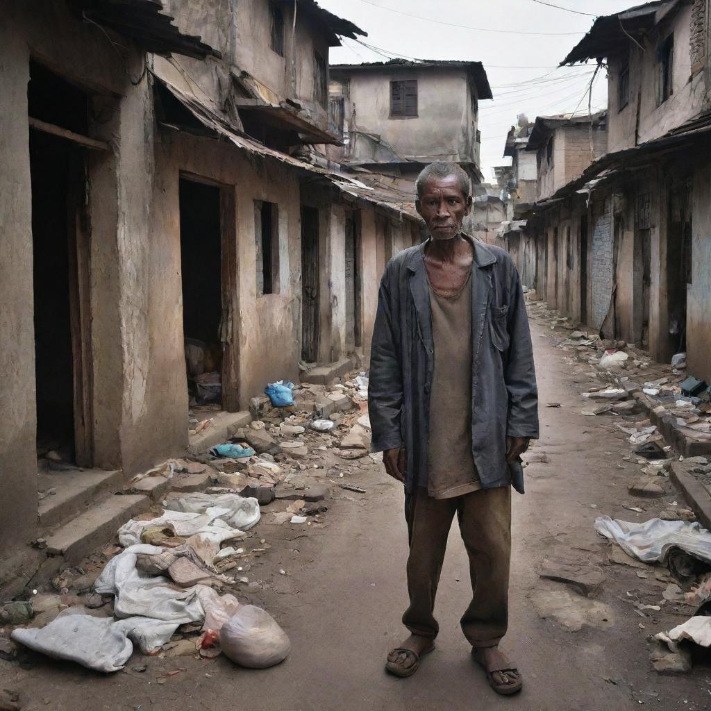 Augment the image to depict a harsh environment of poverty