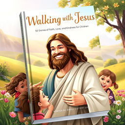 A captivating book cover design for 'Walking with Jesus: 50 Stories of Faith, Love, and Kindness for Children'