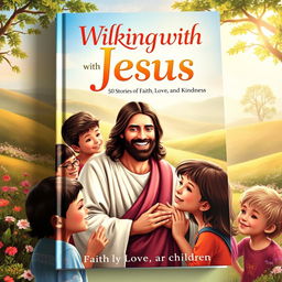 A captivating book cover design for 'Walking with Jesus: 50 Stories of Faith, Love, and Kindness for Children'