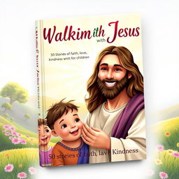 A captivating book cover design for 'Walking with Jesus: 50 Stories of Faith, Love, and Kindness for Children'