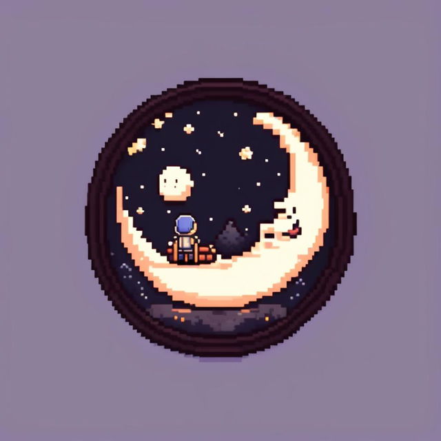 Pixel art profile picture featuring a detailed moon against a starry night sky, framed by a black border.