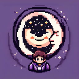 Pixel art profile picture featuring a detailed moon against a starry night sky, framed by a black border.