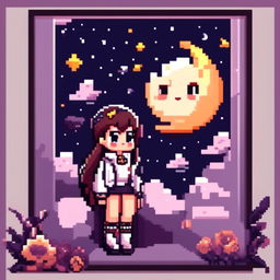 Pixel art profile picture featuring a detailed moon against a starry night sky, framed by a black border.