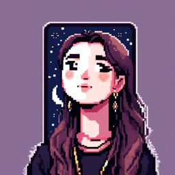 Pixel art profile picture featuring a detailed moon against a starry night sky, framed by a black border.