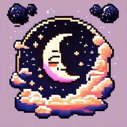 Pixel art profile picture featuring a detailed moon surrounded by stars against a gradient night sky, framed by a black border