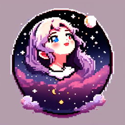 Pixel art profile picture featuring a detailed moon surrounded by stars against a gradient night sky, framed by a black border