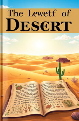A beautifully illustrated book cover featuring a vast desert landscape, with golden sand dunes stretching into the horizon under a bright blue sky