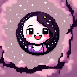 Pixel art profile picture featuring a cute, smiling moon against a starry night sky, framed by a black border.