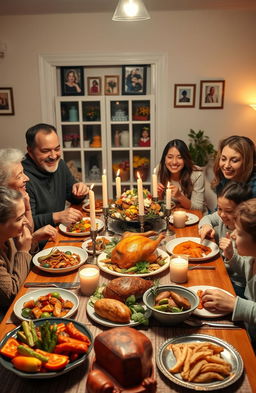 A family gathered around a beautifully decorated dining table for a warm and inviting family meal
