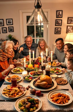 A family gathered around a beautifully decorated dining table for a warm and inviting family meal