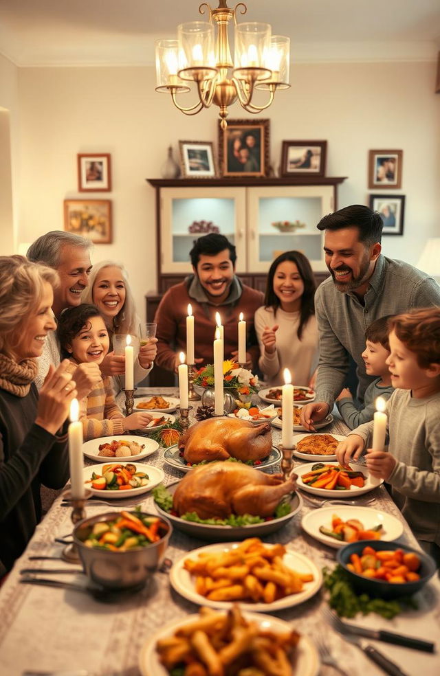 A family gathered around a beautifully decorated dining table for a warm and inviting family meal