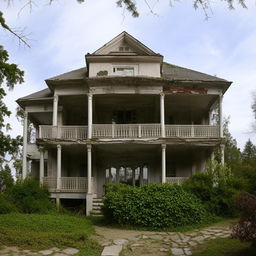 A large, two-story, old house