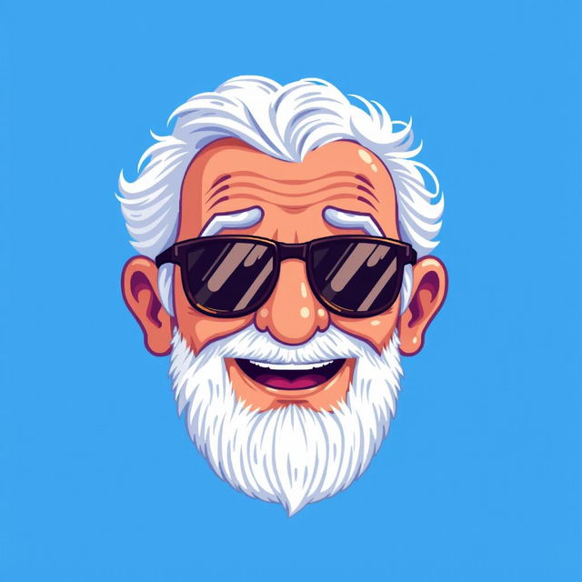 A pixel art depiction of a grandfather's head wearing stylish sunglasses, showcasing a joyful expression