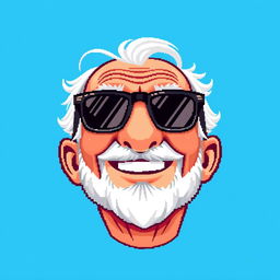 A pixel art depiction of a grandfather's head wearing stylish sunglasses, showcasing a joyful expression