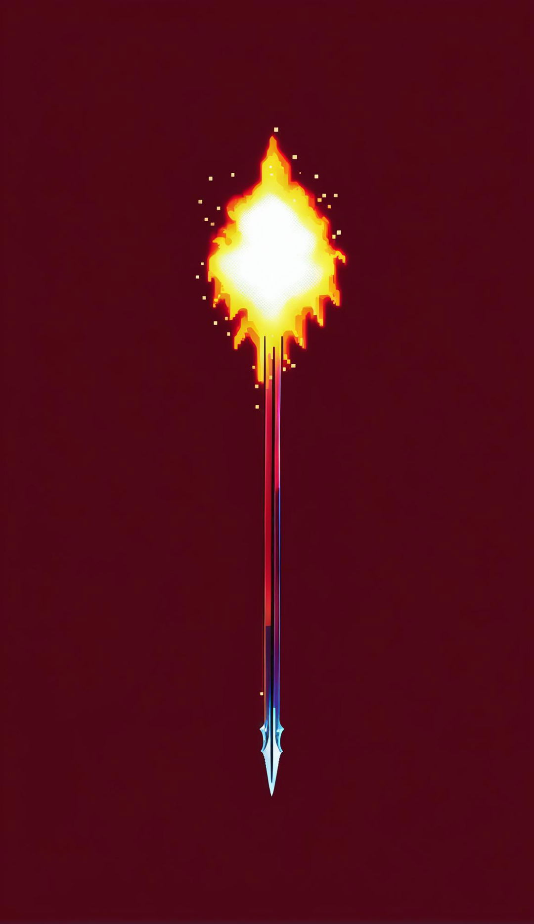 flaming sword pixel by itself, pfp, cosmic background