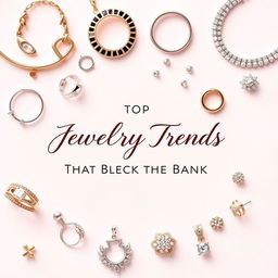 An eye-catching and stylish ebook cover that showcases a variety of trendy, affordable jewelry pieces