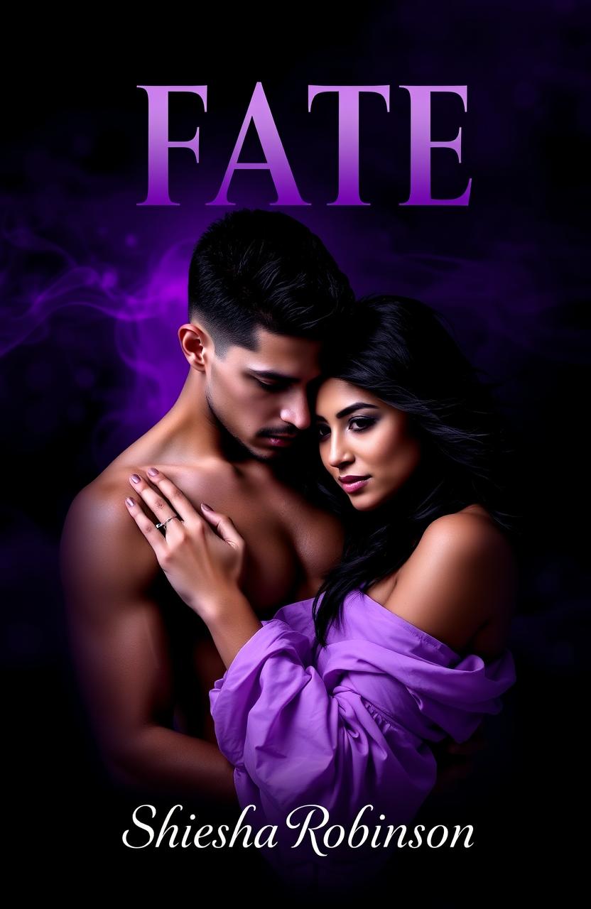 A striking black and purple book cover design featuring a man and a woman, embodying themes of love and danger