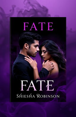 A striking black and purple book cover design featuring a man and a woman, embodying themes of love and danger