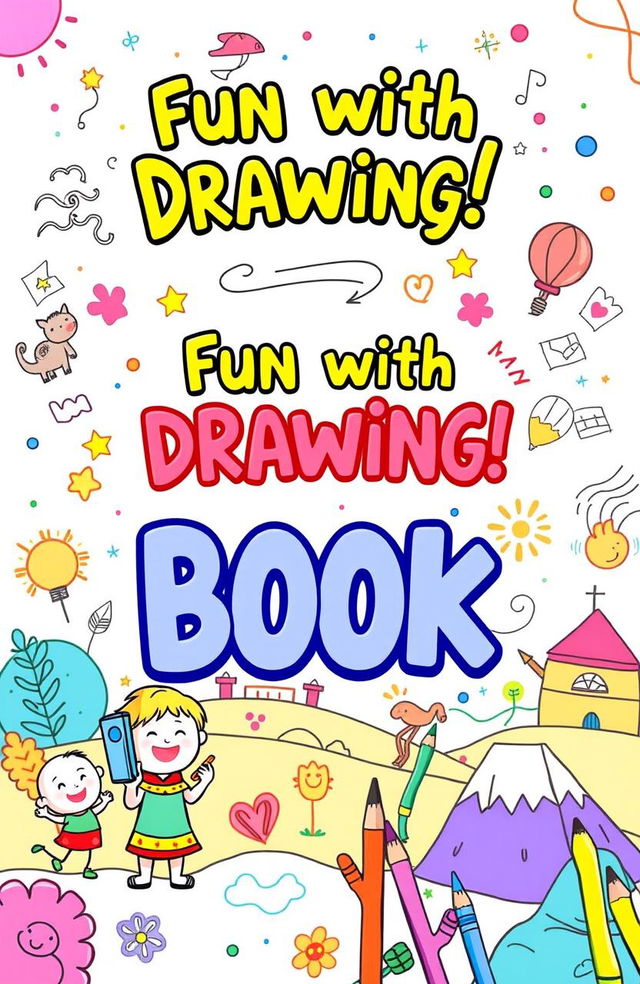 A beautifully illustrated cover for a children's drawing book, featuring an inviting and colorful design