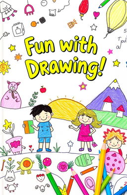 A beautifully illustrated cover for a children's drawing book, featuring an inviting and colorful design