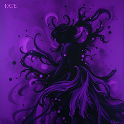 An abstract piece titled 'FATE', crafted in a rich palette of purple and black