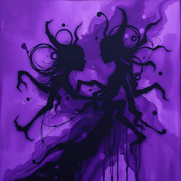 An abstract piece titled 'FATE', crafted in a rich palette of purple and black