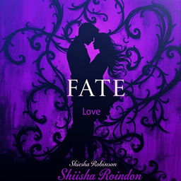 An evocative artwork titled 'FATE', featuring a striking contrast of purple and black