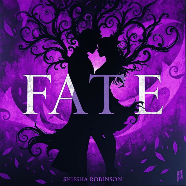 An evocative artwork titled 'FATE', featuring a striking contrast of purple and black