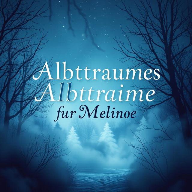 A hauntingly beautiful book cover design titled 'Albträume für Melinoe', featuring a rich interplay of blue and light blue shades that evoke a wintry, dark atmosphere