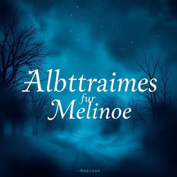 A hauntingly beautiful book cover design titled 'Albträume für Melinoe', featuring a rich interplay of blue and light blue shades that evoke a wintry, dark atmosphere