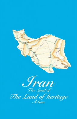An artistic representation of a detailed map of Iran, prominently displayed on a bright blue background
