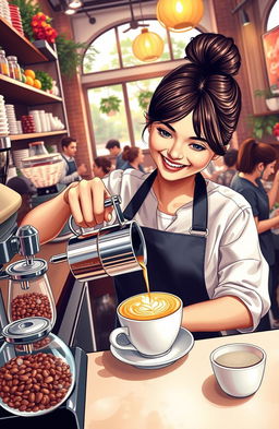 An artistic representation featuring a skilled barista in action, showcasing their expertise in coffee making
