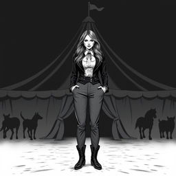 A simple yet striking dark fantasy circus book cover in black and white