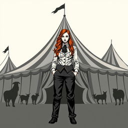 A simple yet striking dark fantasy circus book cover in black and white