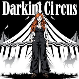 A simple yet striking dark fantasy circus book cover in black and white
