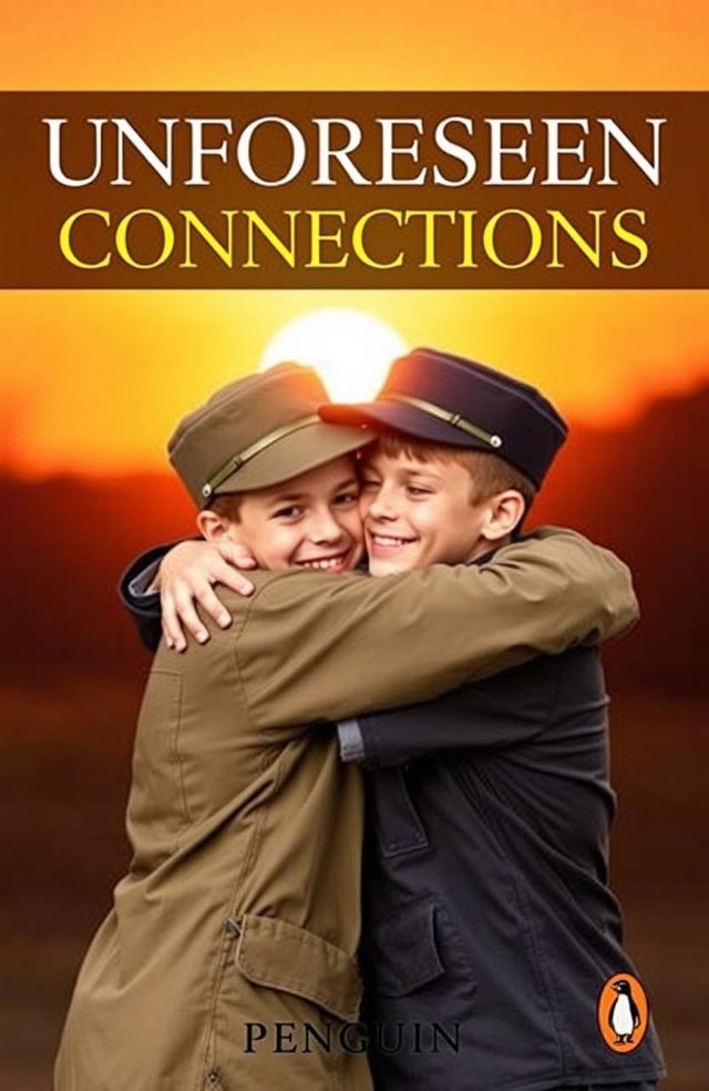 A heartfelt scene of two military boys embracing in a warm hug, showcasing their strong bond and friendship