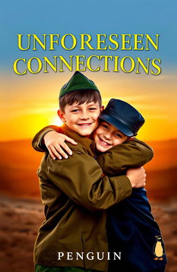 A heartfelt scene of two military boys embracing in a warm hug, showcasing their strong bond and friendship